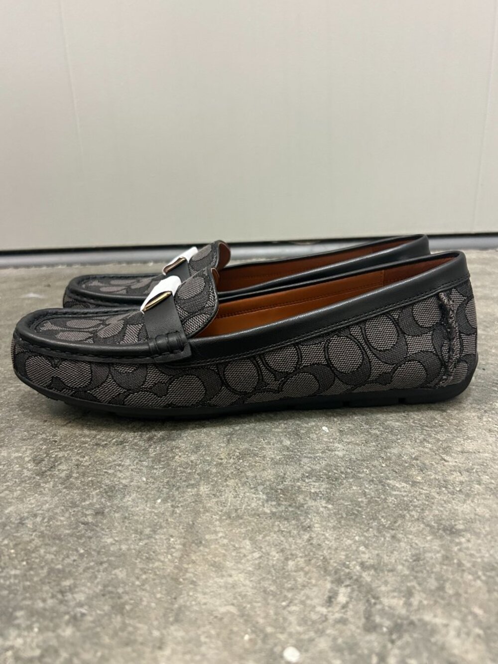 Coach Mona Driver Signature Jacquard Smoke Coal Black Loafers Flats Size 9B New - Picture 12 of 16